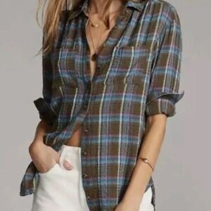 Pilcro Plaid Button-Down Shirt - Blue and Brown
